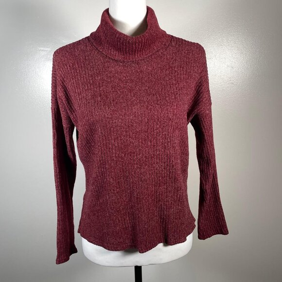 Forever 21 Burgundy Turtleneck Chunky Tight Knit 3/4 Sleeve Pullover Sweater S - Picture 2 of 12
